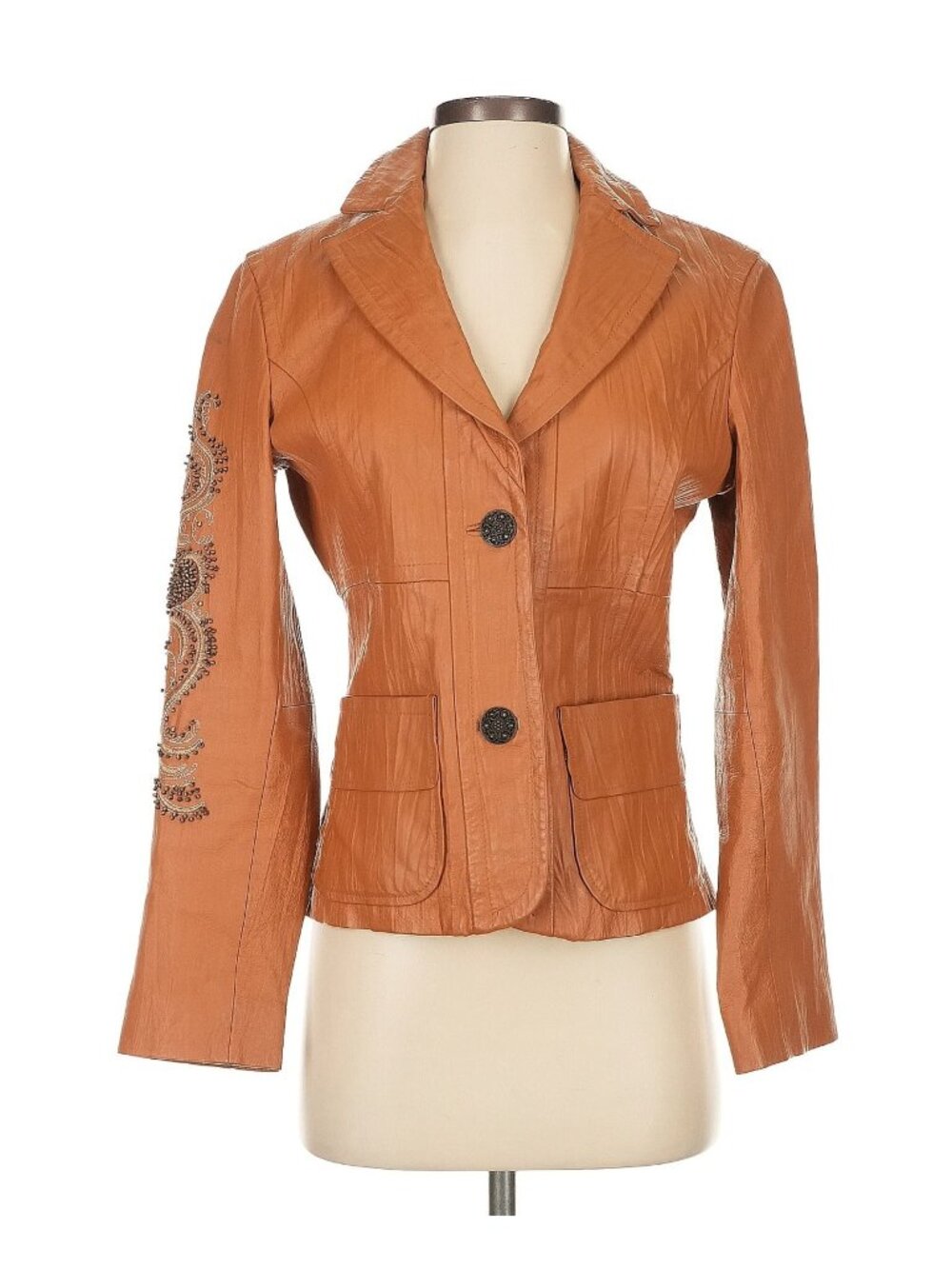 Vintage Wilsons Leather Beaded Paisley Blazer Leather Jacket S| Y2K Western Boho